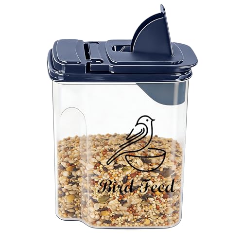 3L/3.2Qt Bird Seed Storage Container, Bird Seed Container with Pour Spout, Holds 3-3.5 lbs, Easy to Hold and Fill, Used to Store Bird Food Chicken Feed, Blue