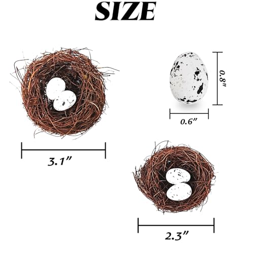 GXXMEI 24PCS/Set Small Faux Bird Nest with Eggs for Crafts, Artificial Rattan Birds Nest for Easter Wedding Home Party Christmas Tree Decoration (8pcs Mixed Small Size Nest, 16pcs Eggs)