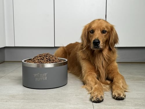 Tuff Pupper Heavy Duty Insulated Dog Bowl | Double Wall Stainless Steel Dog Food Dish | Non-Slip Spill Proof Dishwasher Safe Cat Bowl | Water Dish for Feeding Large Medium Small Pets (188oz, Grey) - color: Cool Grey, size: 188oz