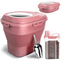 TIOVERY Dog Food Storage Container, Airtight Collapsible 13lb to 30lb Pet Food Container with Flip Top, Rolling Wheel, Scoop and a small container for Dog Cat Food and Dry Food of Rice, Flour - color: Pink