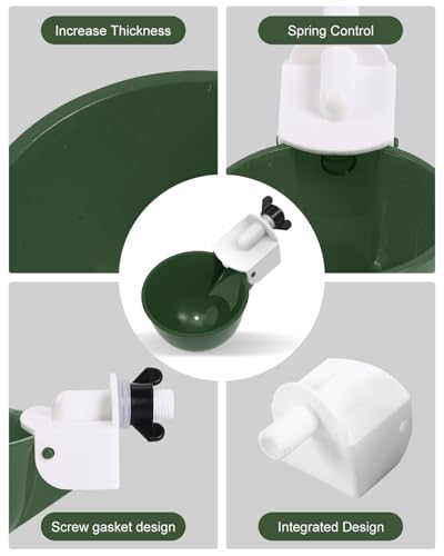 Chicken Waterer Cups (8 Pack) with 3/8" Drill Bit - Green | Automatic Poultry Drinker Feeder Kit for Chickens, Ducks, Turkeys, Quail, Bunnies | DIY Gravity Fed Bucket Water Dispenser - color: Green, size: 8 Pack + Drill bit
