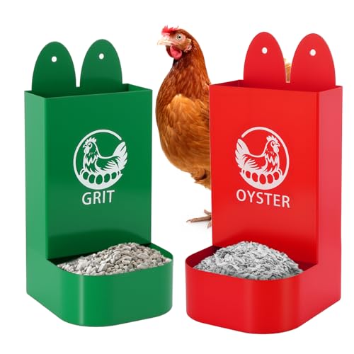2Pack Chicken Grit and Oyster Shell Feeder for Hens – US Patent Pending – Heavy-Duty Metal Chicken Feeder with Rounded Edges – Chicken Coop Accessories Improve Eggshell Quality and Hen Health