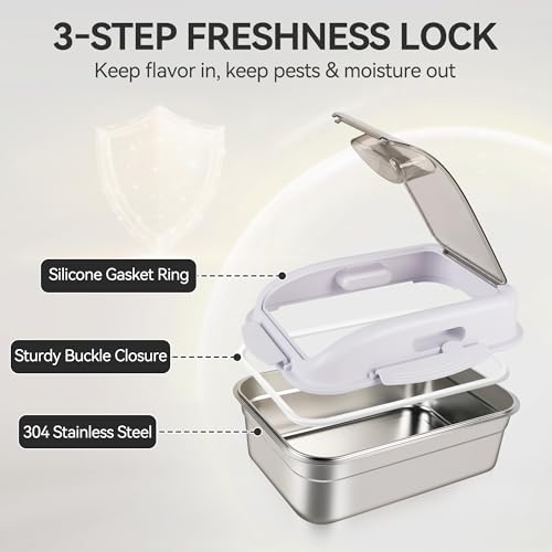 ALL FOR PAWS 304 Stainless Steel Dog Food Storage Container, Airtight Mouse Proof Storage Bin with Lid and Scoop, Pet Food Storage Container for Dog, Cat & Bird Seed, Up to 11 Lbs, Keep Food Fresh