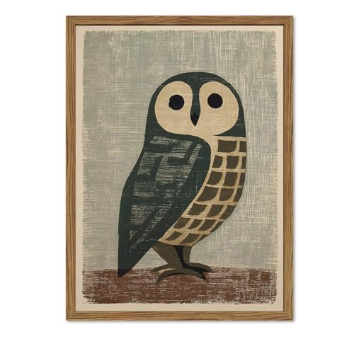Japanese Owl Wall Art, Vintage Bird Wall Decor Painting Japan Mid Century Wildlife Animal Poster Canvas Prints Picture for Bedroom Living Room Farmhouse 12x16 inch Wood Framed - color: Animal-O, size: 16"L x 12"W