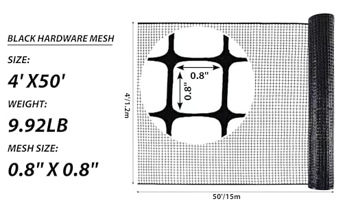 Black Plastic Garden Fence, Hardware Mesh, 4' x 50' | Reusable HDPE Fence for Landscape, Tree Guards, Balcony, Deck & Stair Railings, Poultry, Animal & Pet Barrier, Cut to Size - color: Black, size: 4' x 50'