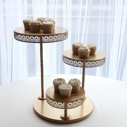 Efavormart 3-Tier Gold Metal Cupcake Tower Dessert Stand, Hollow Lace Design Round Tiered Cake Stand - 21" - color: Gold, size: 3-Tier 21" Hollow Lace