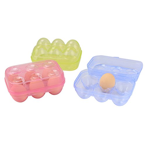 YOHA Clear Egg Storage Box Delicate 6 Girds Egg Dispenser Holder Case Refrigerator Crisper Camping Picnic Travel Portable Egg Carriage,Blue-6 - color: Blue