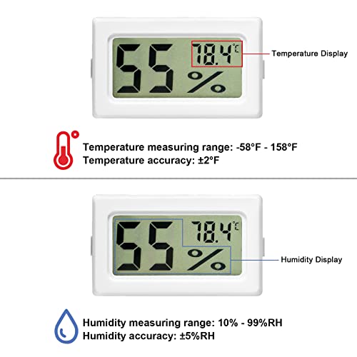 2Pcs Mini Digital Thermometer Hygrometer with Probe TPM-10 Indoor Temperature Humidity Meter LCD Fahrenheit (℉) Display Hygrometer Thermometer Gauge for Incubator Reptile Plant Terrarium - color: White 2PCS
