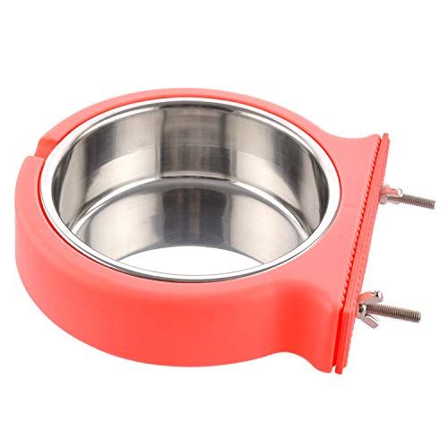 Crate Dog Bowl Removable Stainless Steel Water Food Feeder Bowls Cage Coop Cup for Cat Puppy Bird Pets (Small, Pink Orange with Corrugated Clip) - color: Pink with Corrugated Clip, size: Small