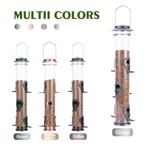 1PK Metal Wild Bird Feeder,Squirrel Proof Bird Feeders for Outside,Hanging 6 Port Tube Bird Feeder Transparent Finch Bird Feeder for Attracting Birds in Your Lawn, Garden, Balcony-Gray - color: Gray