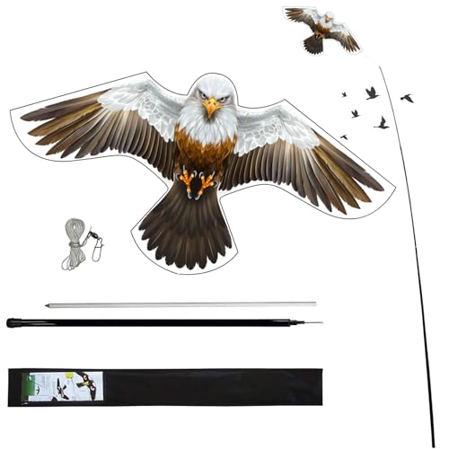 Bird Hawk Flying Kite with 4m Pole Has The Effect of Scaring Birds-Type D | Ideal for gardens farms and docks - color: White