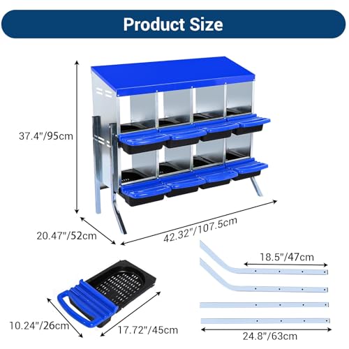 Chicken Nesting Box，Blue 8 Hole Chicken Laying Box with Bracket, Tray for Egg Collection, Large Holes for Ventilation, Suitable for Chickens & Ducks - color: Blue, size: 8 Holes with legs