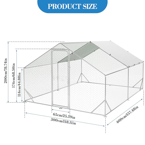 GarveeTech 6.5FT Walk in Chicken Coop Metal, Large Chicken Run with Triangular Brackets, Waterproof & Anti-UV Cover, Poultry Cage for Duck Goose Rabbit, Hen House for Yard Backyard Farm, 6.6' h - size: 9.8' x 13.1' x 6.6'