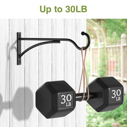 8 Inch 2 Pack Heavy-Duty Metal Plant Hanger Hooks, outdoor, Matte black | 30 lb capacity | For bird feeders, flower baskets, wind chimes, lanterns| Black | outdoor | Wall-mounted | Heavy Duty - size: 8 in, 2 pk