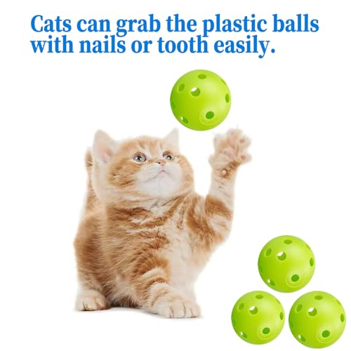 12Pcs Cat Ball Toy, Low Noise No Bells Holey Plastic Cat Balls, Funny Interactive Cats Toys for Indoor Cats, Firm Toy Balls for Kitten Puppy Ferret Bird (1.65", Green) - color: Green, 12/Pack