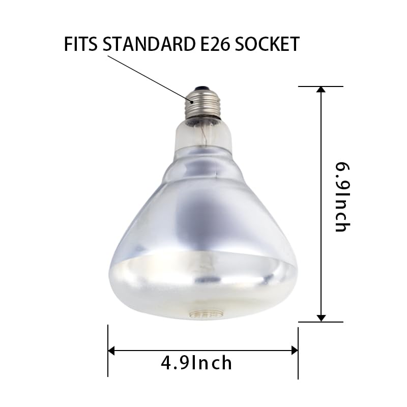 2 Pack 375W Food Heat Lamp Infrared Bulbs for Buffet, Parties, Fast Food, Bathroom,Chicks, Pet,Reptiles and Amphibians,Commercial Food Warmer Light. - color: 375w/Clear