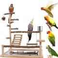 Bird Playground with Feeder Cups, Wooden Parrot Play Stand for Cockatiel, Parakeet