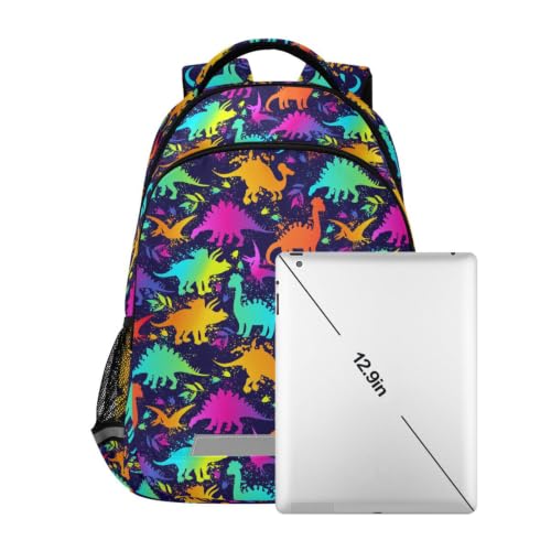 Kids Funny Neon Dinosaurs Backpack for Boys Girls School Bags | Elementary Middle, Travel Daypack Lightweight Waterproof with Reflective Strip - color: Funny Neon Dinosaurs