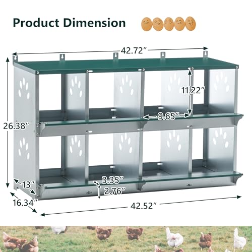 Chicken Nest Box, 8 Compartment Nesting Box, 8 Room Metal Nesting Boxes, Chicken Egg Laying Box Fit for Different Chicken Breeds - size: 8 Compartment
