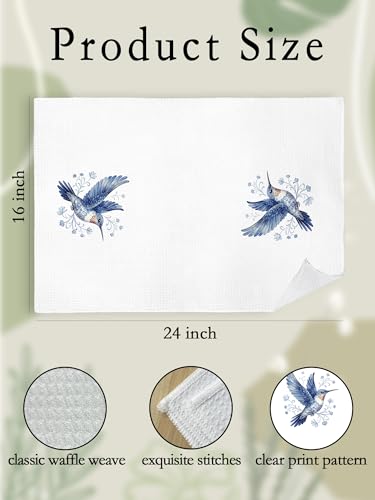 Blue and White Chinoiserie Hummingbird Kitchen Towels, Hummingbird Gifts for Women Hand Towels for Bathroom Kitchen, Spring Floral Blue Bird Decorative Dish Tea Towel Dishcloth648 - color: Hcolor009