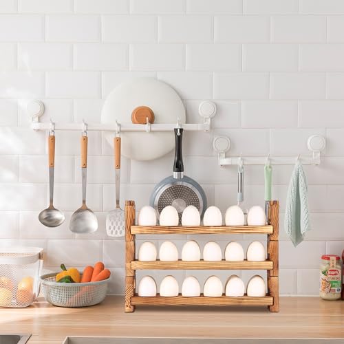 Wooden Egg Holder Fresh Egg Holders Countertop Firewood Egg Collecting Rack for Gathering Fresh eggs, Stackable with 36 eggs, Home Kitchen Organizer, Set of 3 PCS