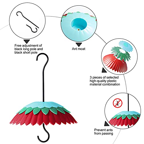 8" Hummingbird Feeder Dome Baffle with Ant Moat, Red Rain Cover | Weather Guard for outdoors, Small Shade Umbrella, 3 Metal adjustable Hooks, Anti Sun/Rain/Snow/Poop - color: Red