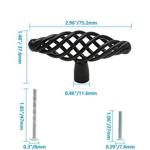 Jiozermi 12 Pack Oval Birdcage Cabinet Knobs, 3" Length, Flat Black | 3" Length Birdcage Drawer Pulls, Iron Bird cage Cabinet Handles, Flat Black - size: 3 inch, Oval