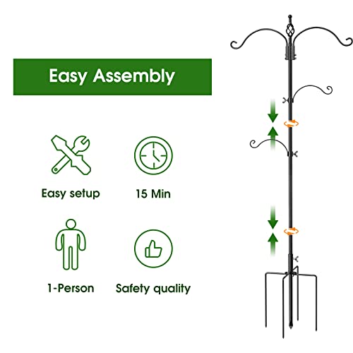 Bird Feeder Pole Wild Bird Feeder Hanging Kit Planter, 83 Inch Bird Feeding Station Kit with 5 Prongs Base Hummingbird Feeder Stand Hook for Outside