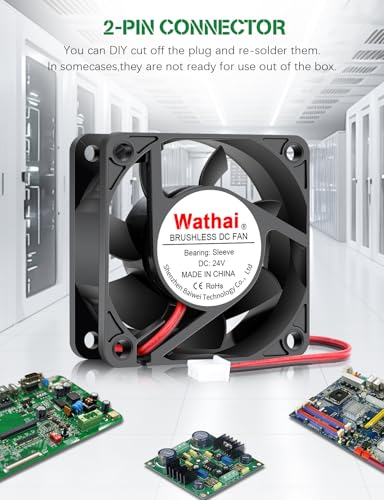 Wathai 60mm 24V DC Brushless Cooling Fan 24volt 2Pin 6025 for DIY Exhaust | 60x60x25mm High Speed Brushless Computer Case Fan for Amplifier，RV Fridge, Solar Battery Box, Server Ventilation - style: 24V Sleeve 60mm