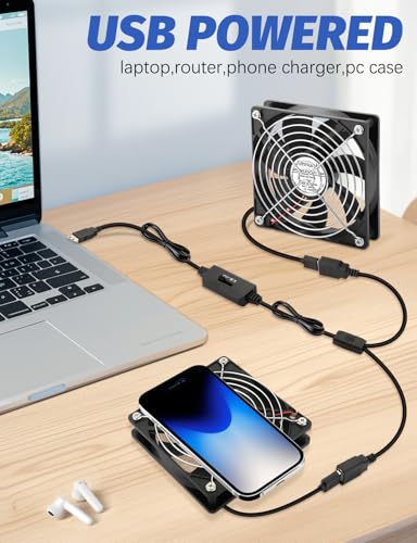 USB Cooling Fan 120mm 5V Brushless with Speed Controller 2 Packs | Small Cooling Fan with Variable Speed for PC Computer PlayStation Xbox Router Receiver DVR AV Cabinet Projector - style: 120mm x2