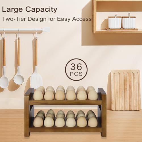 Egg Holder Countertop, 2-Tier Wooden Egg Holder for 36 Eggs | Wooden Countertop with Carry Handle for Chicken, Duck, and Quail Eggs - color: Regular