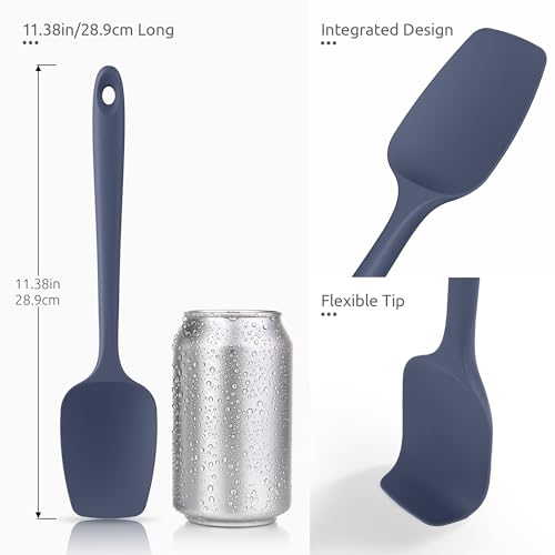 U-Taste 600ºF Heat Resistant 13.6in Long Solid & Slotted Silicone Turner and 600ºF Heat Resistat Silicone Flexible Baking Spoon Spatula & Cooking Scoop Spoonula (Midnight Blue)
