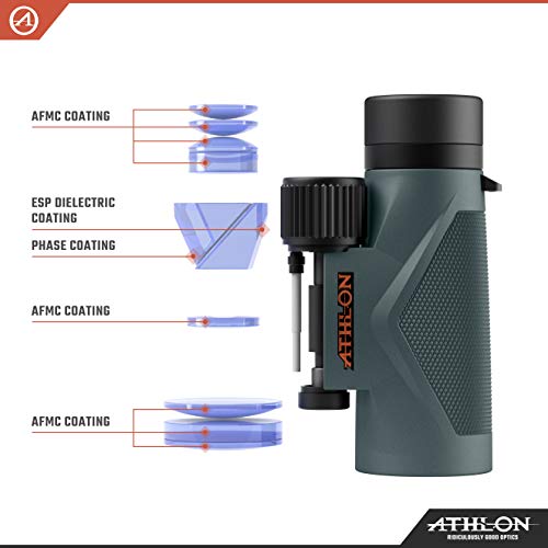 Athlon Optics 8x42 Midas UHD Gray Binoculars with ED Glass for Adults and Kids, High-Powered Binoculars for Hunting, Birdwatching, and More | For Hunting, Birdwatching, and Adults & Kids | High-Powered, ED Glass, Eye Relief | Waterproof and Fogproof