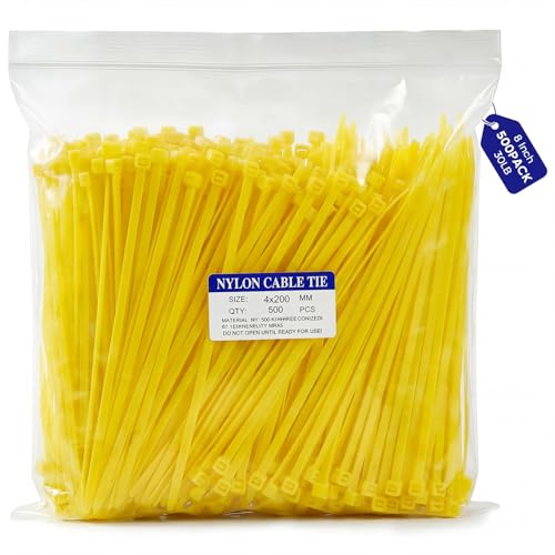 Zip Ties, 500pcs Yellow Zip Ties 8 Inch, Plastic Ties Small Zipties Cable Tie Wraps, Multi-Purpose Cable Management Ties, Self-Locking Ziptie for Office and Home(Can bear 30lb) - color: Yellow, size: 8" (500 Pack)