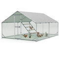 Large Metal Chicken Coop, Outdoor Chicken Run with Cover, 10x13x6.5 FT | Heavy-Duty Poultry Enclosure & Chicken Pen with Split Doors, Galvanized Steel Frame, Free Wire Mesh Fence and Roosting Ladder - size: 118.1"L x 78.7"W x 157.5"H