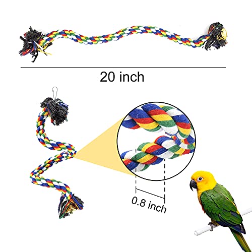 WishLotus Bird Perches, Parrot Colorful Climbing Rope Swing Toys Parrot Stand with Bell and Hanging Clip for Parrots, Budgies, Macaws, Parakeets, and Other Small Birds. (50cm) - size: 50cm