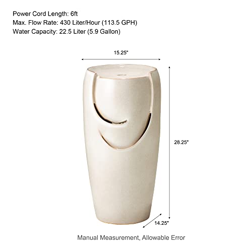 Glitzhome 29.25" H Oversized Ceramic Vase Outdoor Water Fountain Tall Patio Garden Water Fountain with LED Light and Submersible Pump Yard Art Decor, Sand Beige - color: Sand Beige, size: 29.25" H