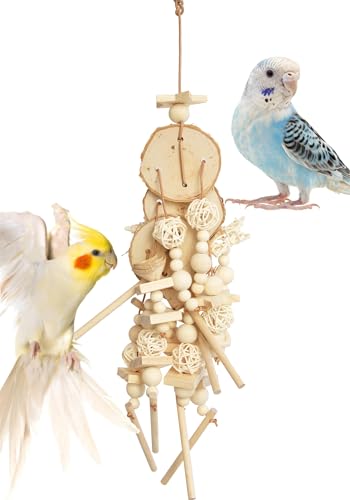 Natural Wood Bird Chew Toy for Cockatiels, Parakeets, Conures, Budgies & Lovebirds – Wooden Shredder and Foraging Bird Toys for Cage Enrichment - style: Birch Wood