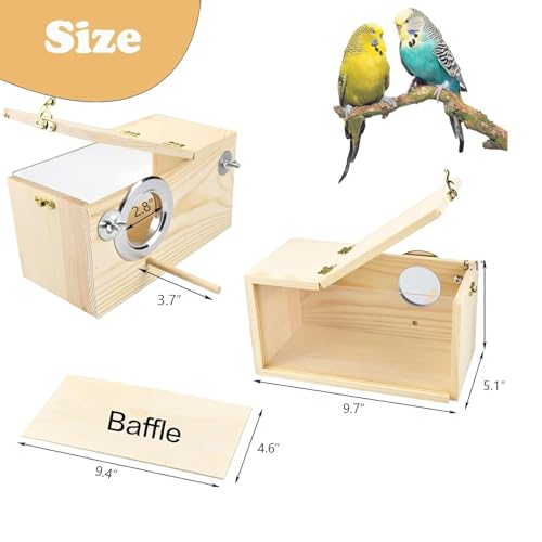 Parrot Nesting Box Cockatiel Nesting Box Bird Breeding Box House Handcrafted Wooden Acrylic Transparent Bird Box with Detachable Wooden Board for Parakeets Cockatiel Budgie Conure Parrot S - size: S(9.1"X5.7"X5.7")
