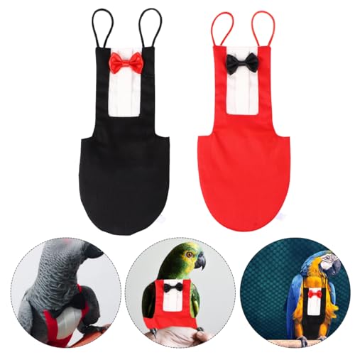 HANABASS 2Pcs Bird Diaper Parrot Suit Diapers, Cotton Pet Bird Clothes Pee Pads, Bird Harness Reusable, Macaw Parakeet Flight Suit for Birds, Cockatiel, Budgie, Red Black - size: XL