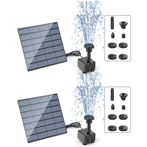 AISITIN 2‑Pack DIY Solar Fountain Pump with 6 Nozzles & 9.8ft Power Cord | Solar Water Pump Perfect for Bird Baths, Garden, Ponds, Fish Tanks and Outdoor Water Features - size: 1.5W (2 Pack)