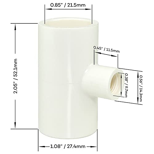 (6 Pack) Chicken Waterer PVC Tee Fittings For Threaded Poultry Watering Cups - Schedule 40 PVC 1/2 inch Slip X 1/2 inch Slip X 1/8 inch FPT