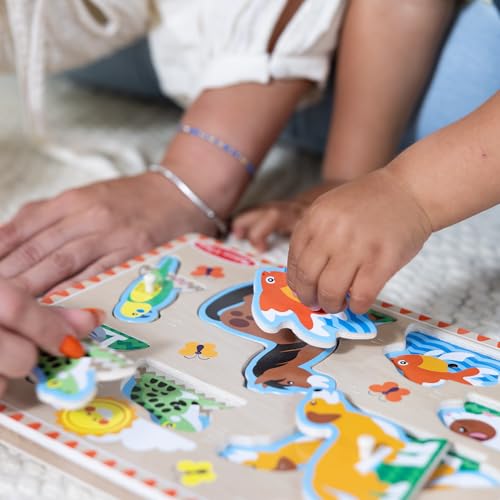 Melissa & Doug Zoo Pet Animals Sound Puzzle – 8-Piece Wooden Peg Puzzle with Light-Activated Sounds, Music Learning Toy for Toddlers and Preschoolers Ages 2+ - size: 11.8 x 8.8 x 1.25, style: Pets