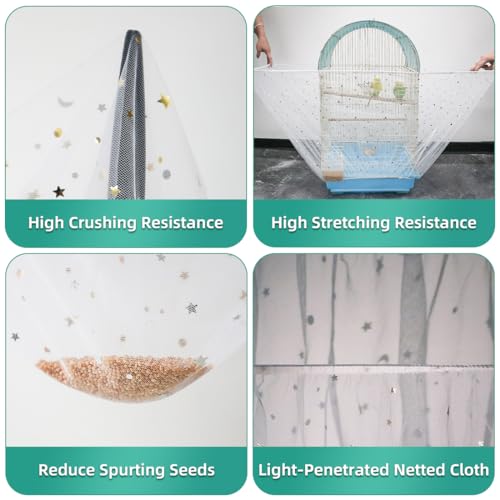 Bird Cage Seed Catcher, Seed Catcher Guard Net Cover, Parrot Nylon Mesh Net Cover, Universal Soft Airy Cage Net Stretchy Skirt for Round Square Cages (Star-White, 15.7" x87") - color: Star-white, size: 15.7" x87"