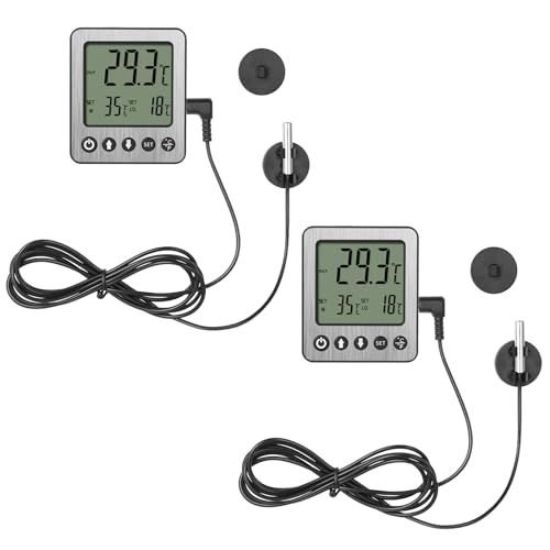 2 pcs Refrigerator Thermometer Freezer Alarm Digital Freezer Thermometer Fridge Thermometer with Extra Sensor high and Low Temperature Alarm (2, Black, ZZ10) - color: Black, size: TH1