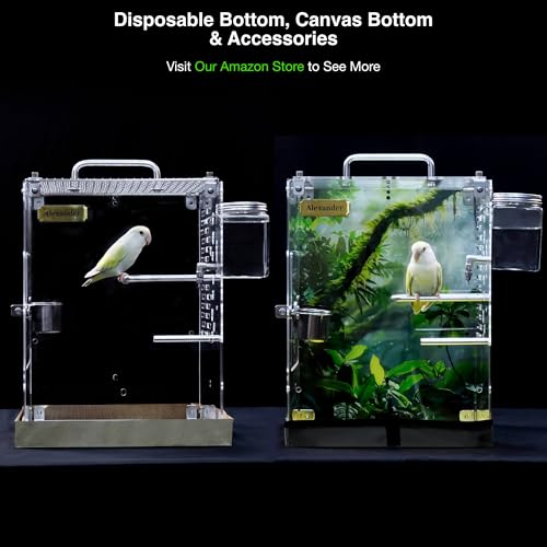 GuineaLoft™ Crystal Clear Custom Acrylic Bird Cage (Model-ET2) | Custom Sizes from Small to Extra Large w/ Optional Divider, Name Plate, UV Background, & Accessories - color: Model-ET2