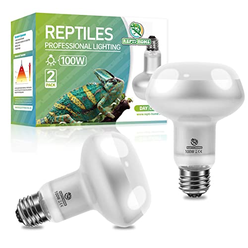 Reptile Heat Lamp 2Pack 100W, Intense Basking Spot Light Bulb with UVA, Simulate Natural Daylight Heat Bulb for Reptile, Turtle, Bearded Dragon, Lizard, Tortoise, Gecko, Snake - color: Intense Light, size: Intense 2*100