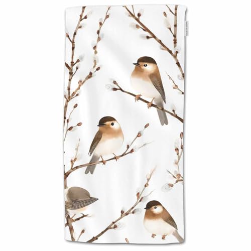 HGOD DESIGNS Bird Hand Towels, Willow Branches & Birds Black-Capped Chickadee 100% Cotton Soft Bath Towels 15"X30"