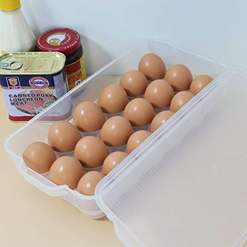 Bringer 4-Pack Clear Plastic Refrigerator Egg Containers, Egg Tray Holder | Fit 18 Eggs x 4 (72 Eggs), Deviled Egg Tray Carrier, Clear Stackable Egg Holder for Kitchen or Pantry Organizers and Storage