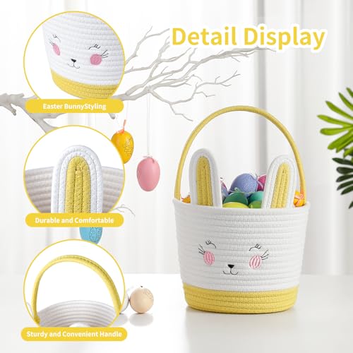 Easter Baskets for Easter Egg with Handle Woven Empty Hunt Boys' Lovely Bunny Rabbit Colorful Woven Basket First Easter Gifts for Boys, Babies, Kids, and Children (Yellow) - color: Yellow